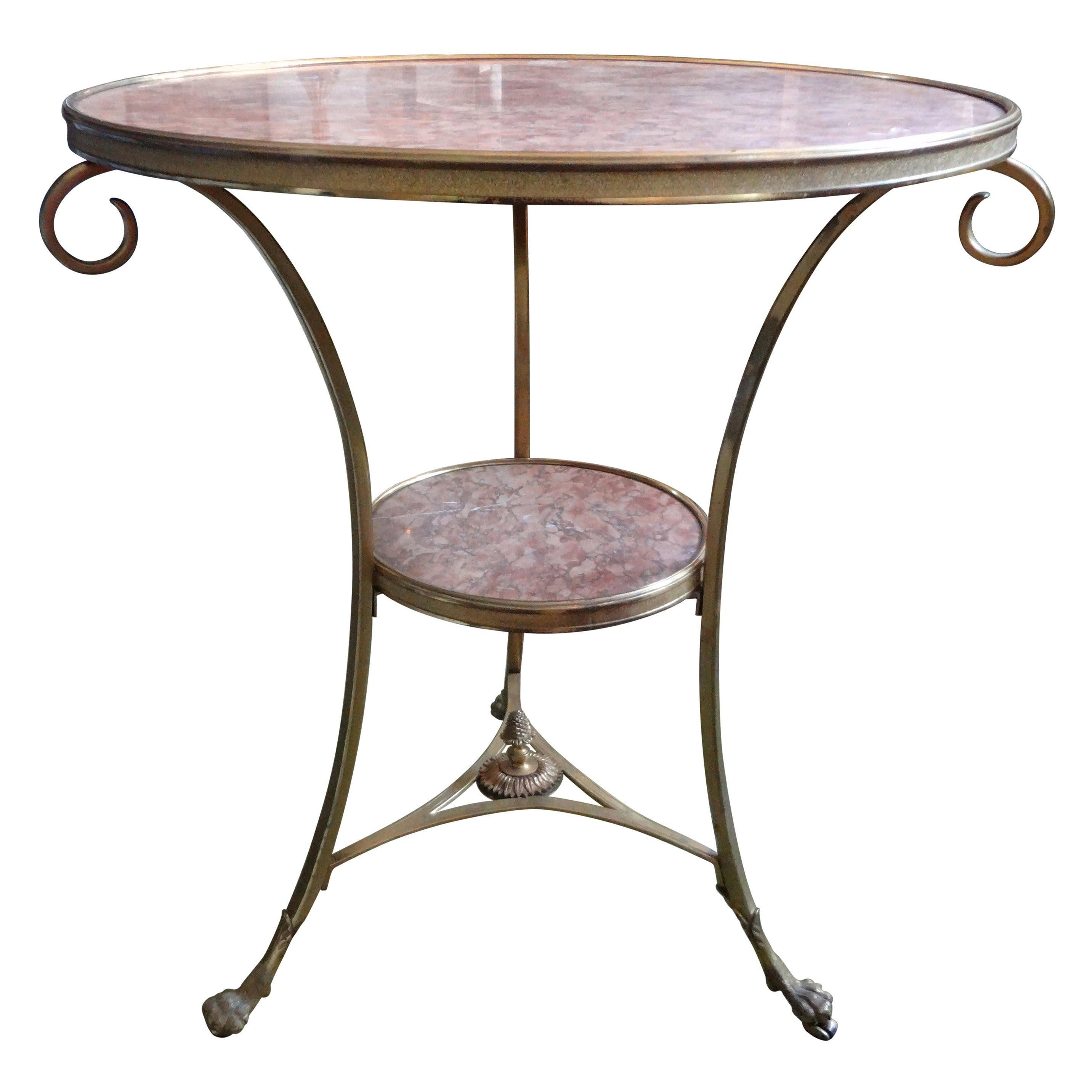 French Louis XVI Style Two Tier Bronze Dore and Marble Gueridon