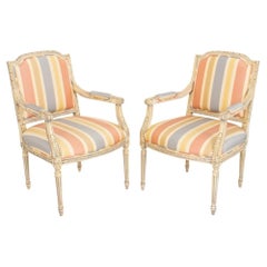 French Louis XVI Style Upholstered Armchair, Pair