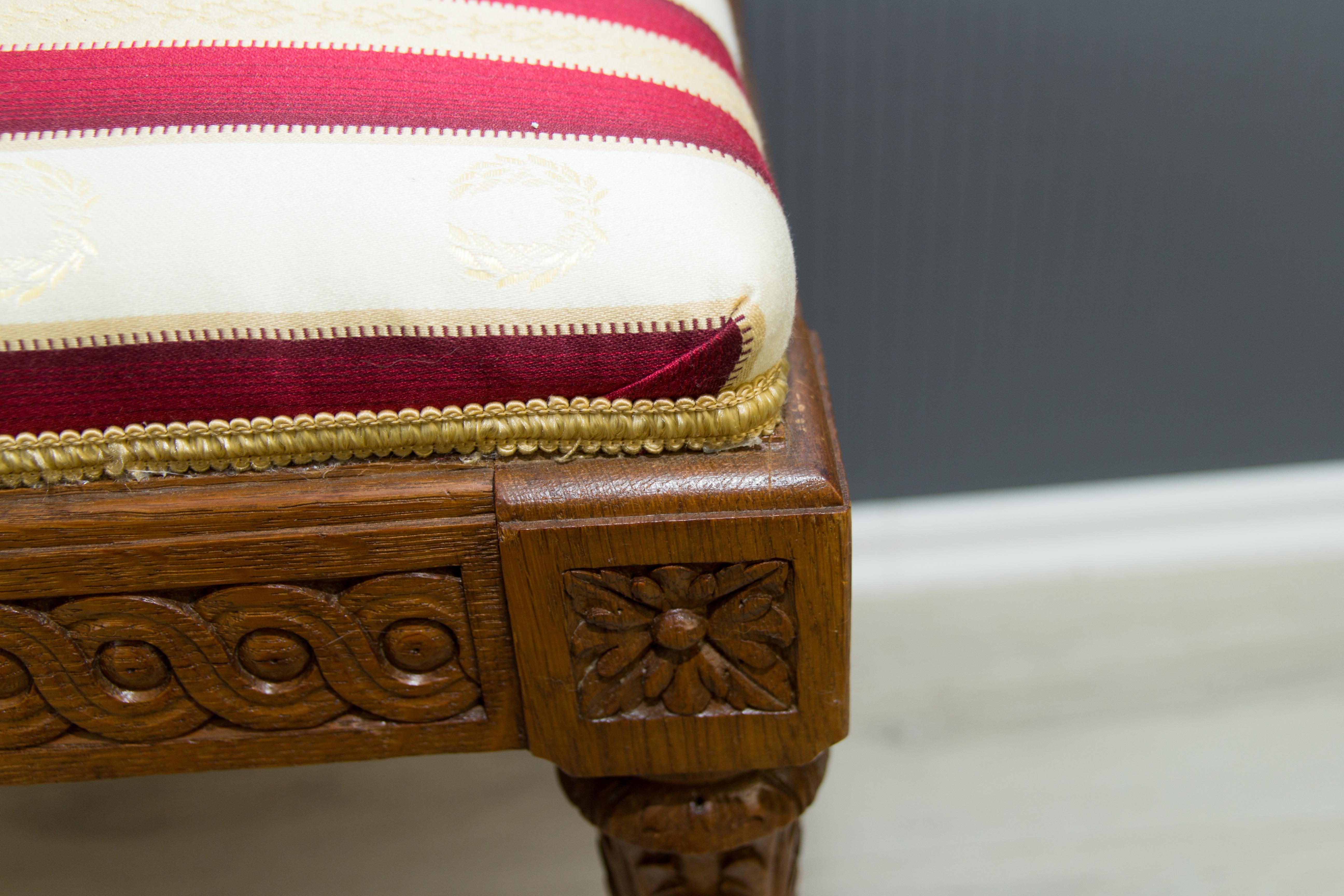 Carved French, Louis XVI Style Upholstered Bench