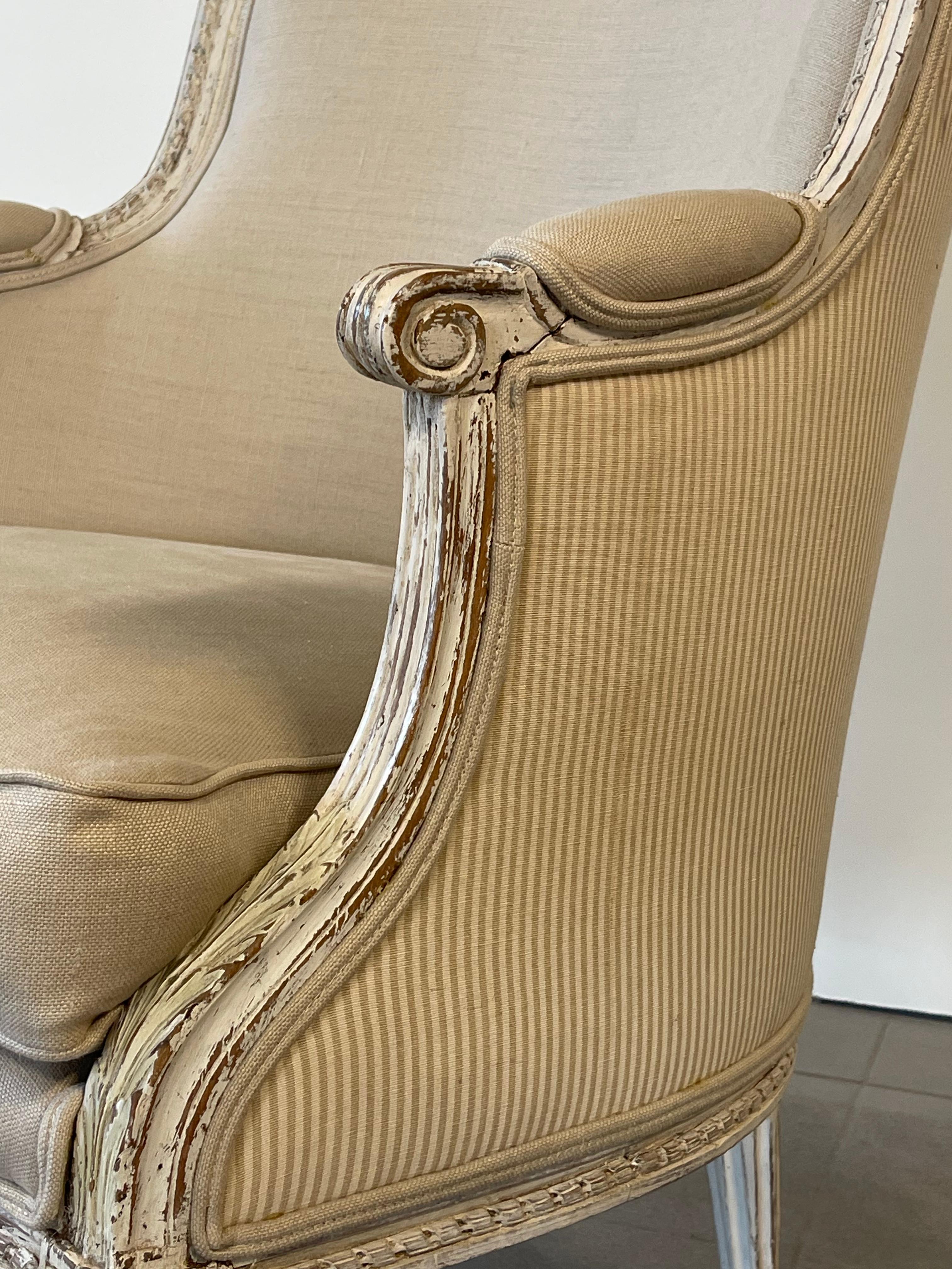 Französischer Louis XVI Style Upholstering Bergère Stuhl, 19. Jahrhundert im Zustand „Gut“ im Angebot in Knokke-Heist, BE