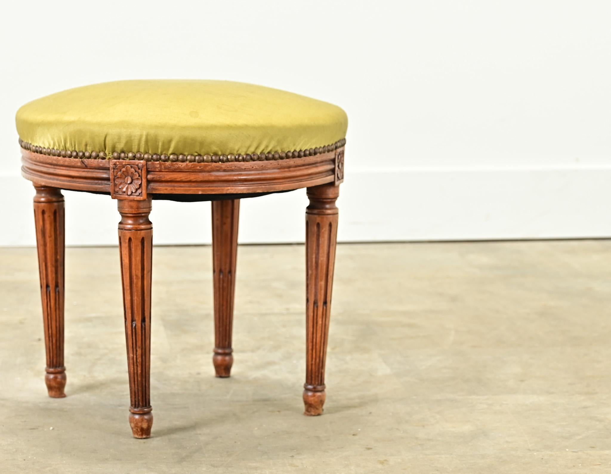 Hand-Carved French Louis XVI Style Upholstered Stool For Sale