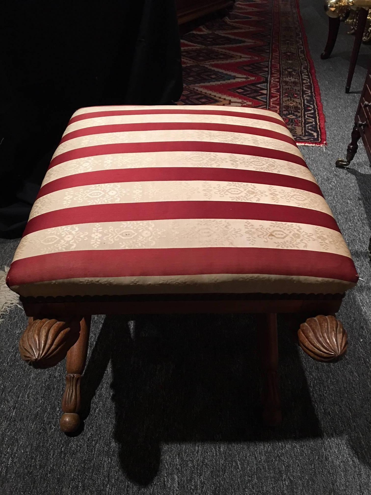 French Louis XVI Style Upholstered Stool with Torchiere Finials, 19th Century 1