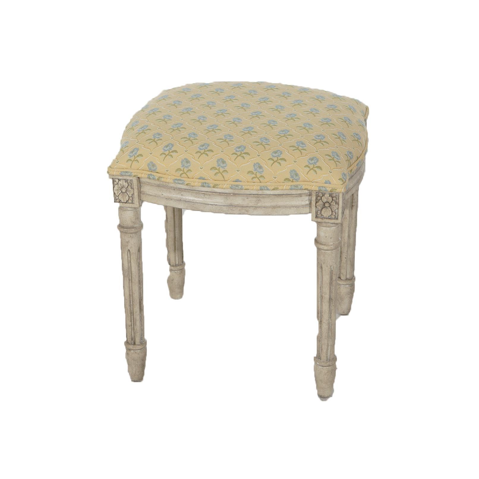 Painted French Louis XVI Style Upholstered Vanity Stool 20thC For Sale