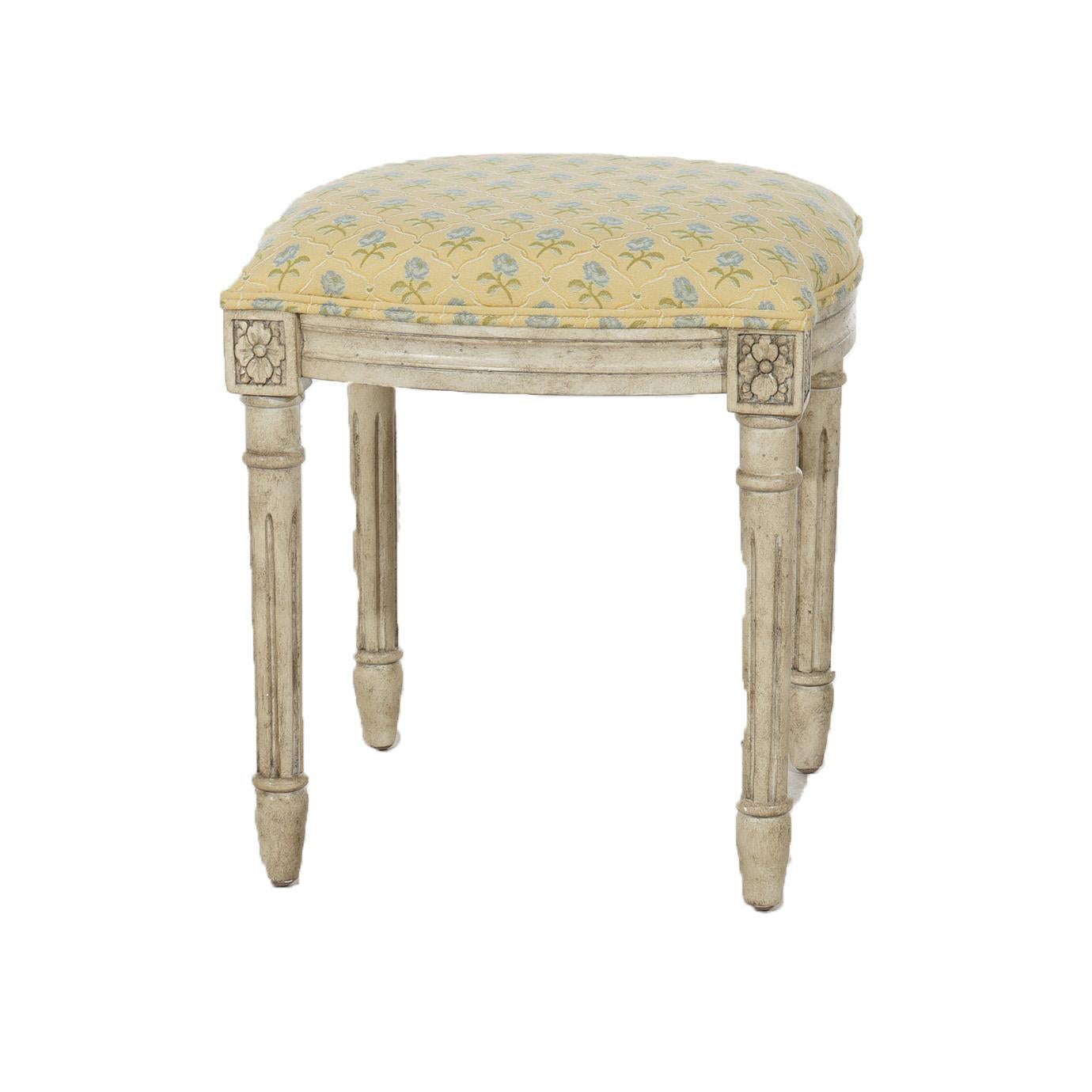 French Louis XVI Style Upholstered Vanity Stool 20thC In Good Condition For Sale In Big Flats, NY