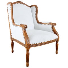French Louis XVI Style Upholstered Wingback Armchair