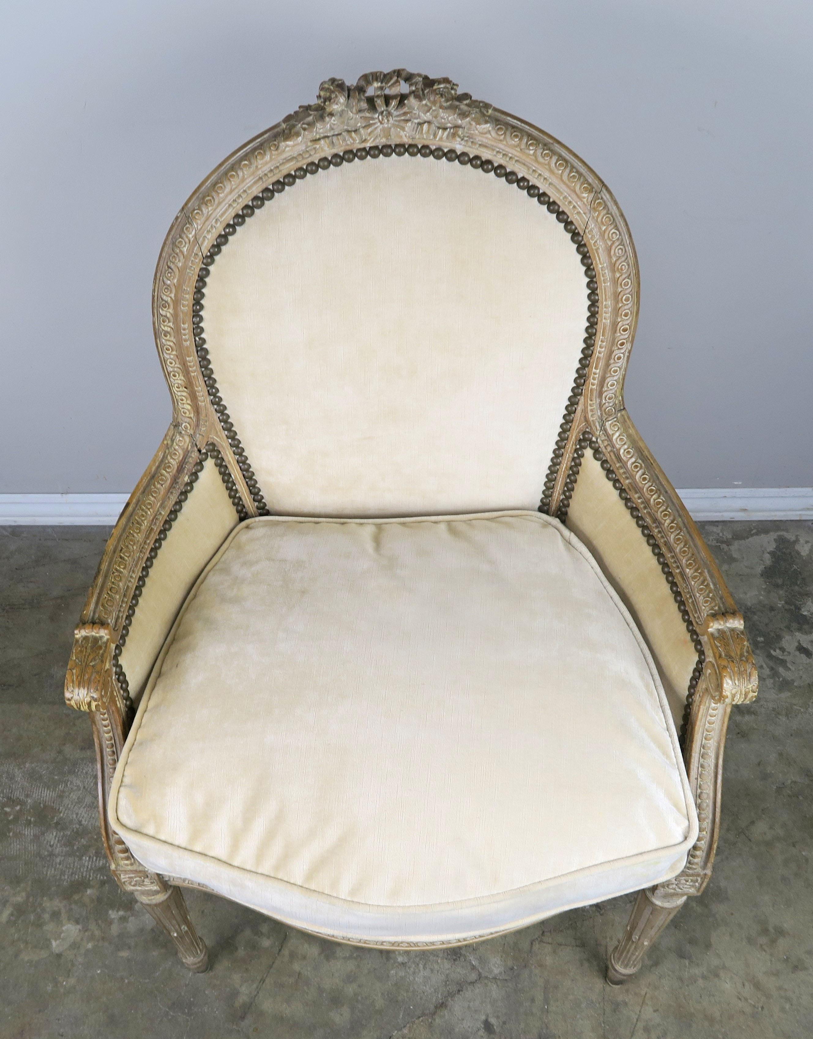 French Louis XVI Style Velvet Vanity Chair, circa 1930 3