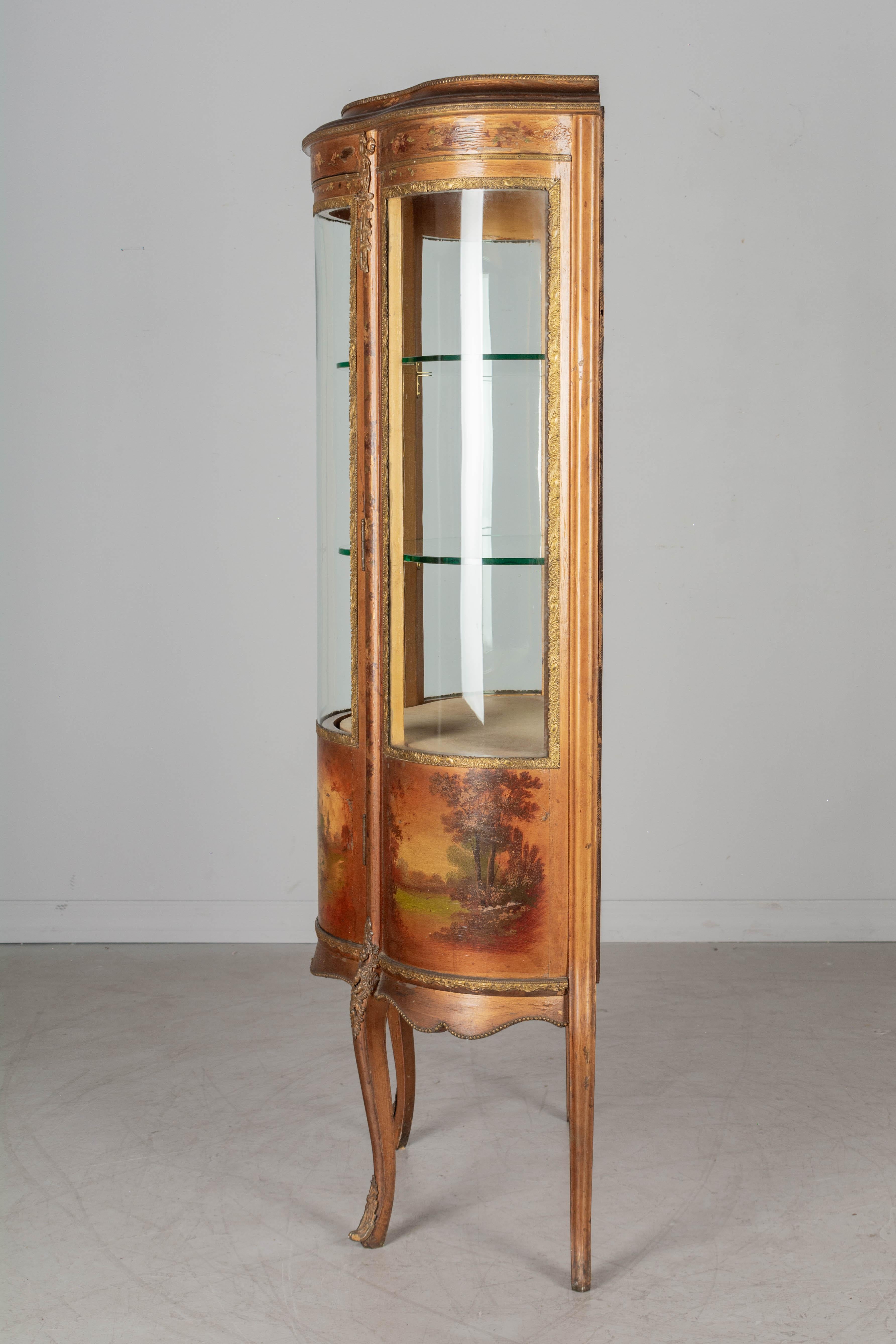 Bronze French Louis XVI Style Vernis Martin Decorated Giltwood Vitrine For Sale