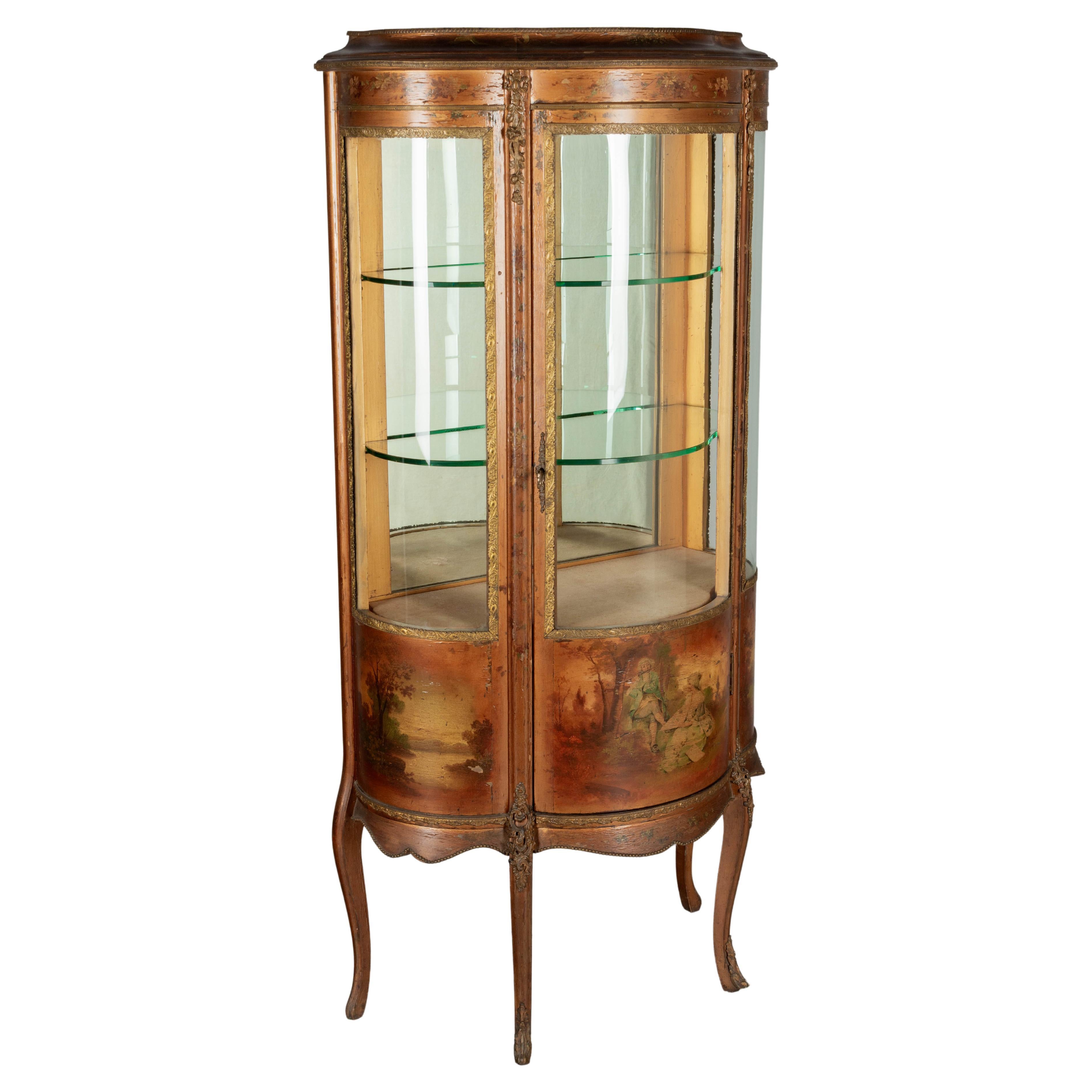 French Louis XVI Style Vernis Martin Decorated Giltwood Vitrine For Sale