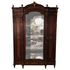Exceptional French  Cabinet 19th C, Marquetry Inlay 3-Door display glass shelves