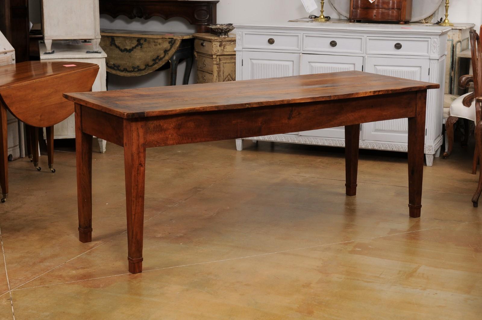French Louis XVI Style Walnut and Elm Table with Lateral Drawer and Tapered Legs 7