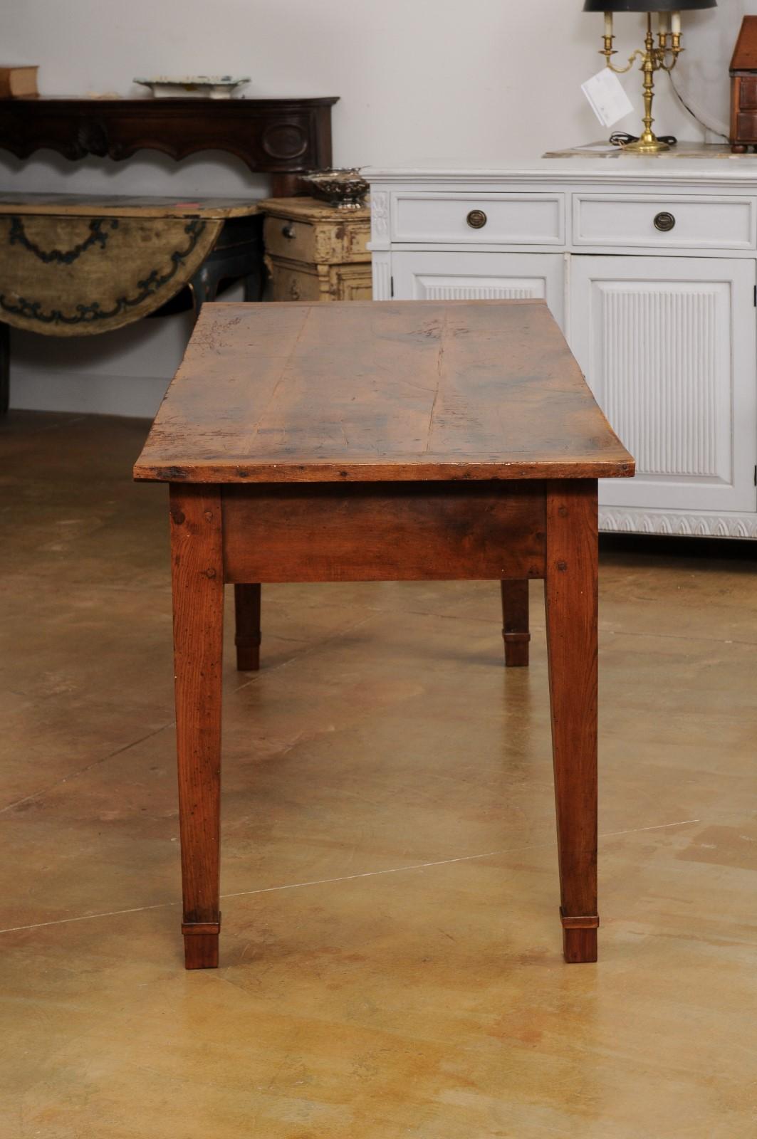 French Louis XVI Style Walnut and Elm Table with Lateral Drawer and Tapered Legs 8