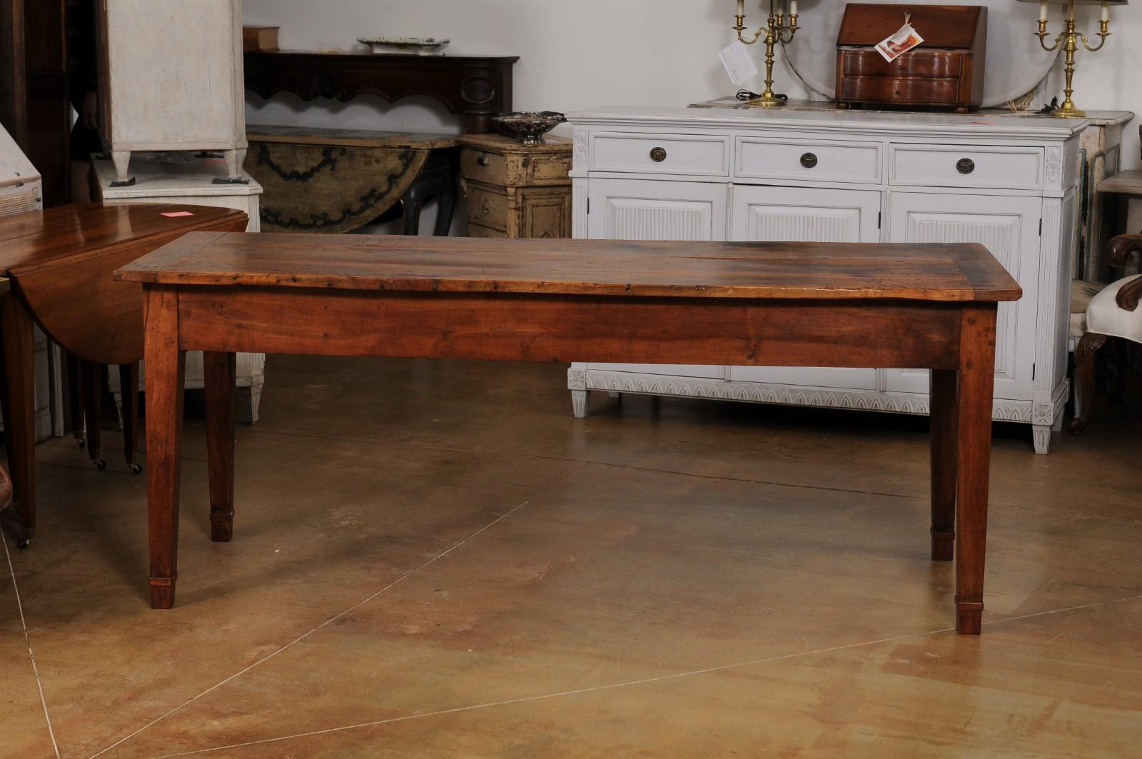 French Louis XVI Style Walnut and Elm Table with Lateral Drawer and Tapered Legs 9