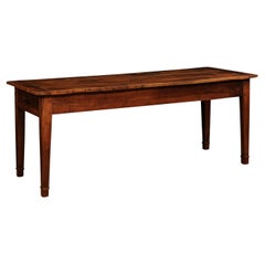 Antique French Louis XVI Style Walnut and Elm Table with Lateral Drawer and Tapered Legs