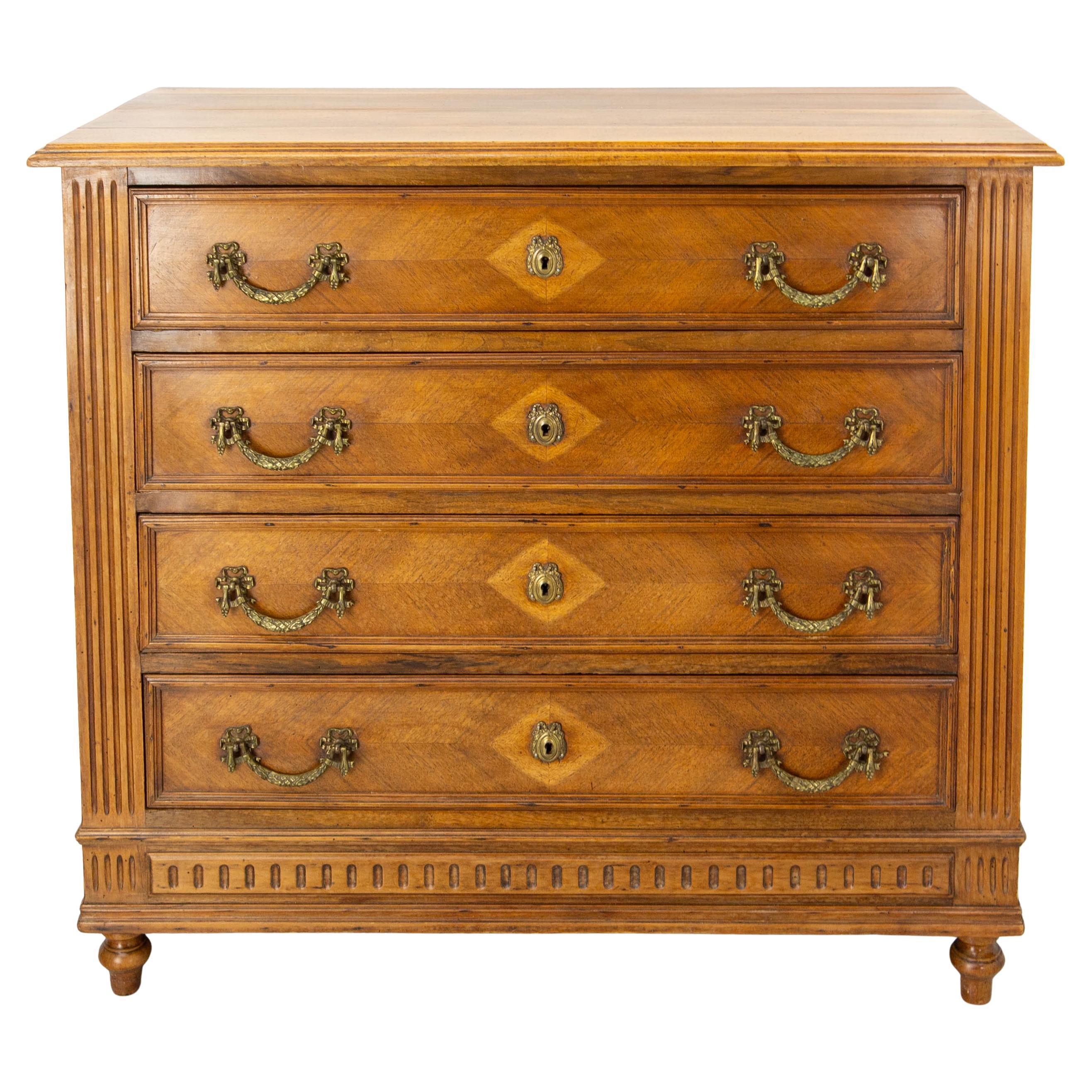 Comò Chiffonnier francese in radica di noce stile Luigi XVI C.C. 1900 in vendita