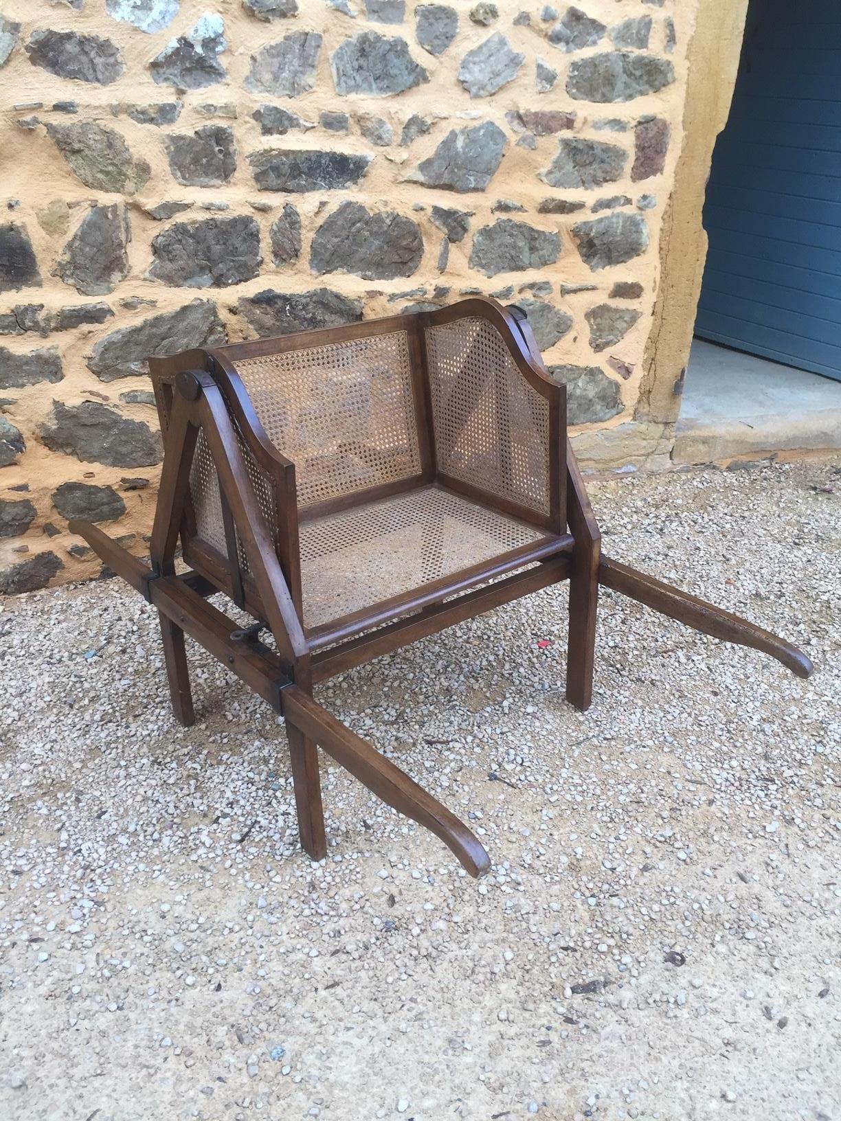 French Louis XVI Style Walnut Caned Sedan Chair 8