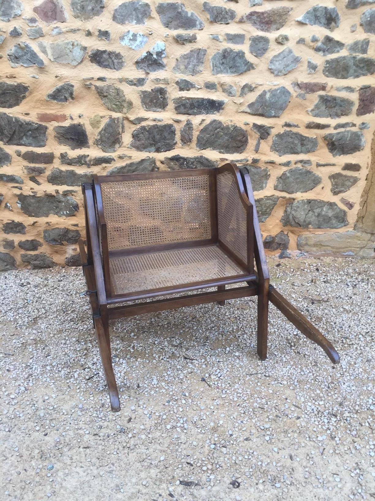 20th Century French Louis XVI Style Walnut Caned Sedan Chair