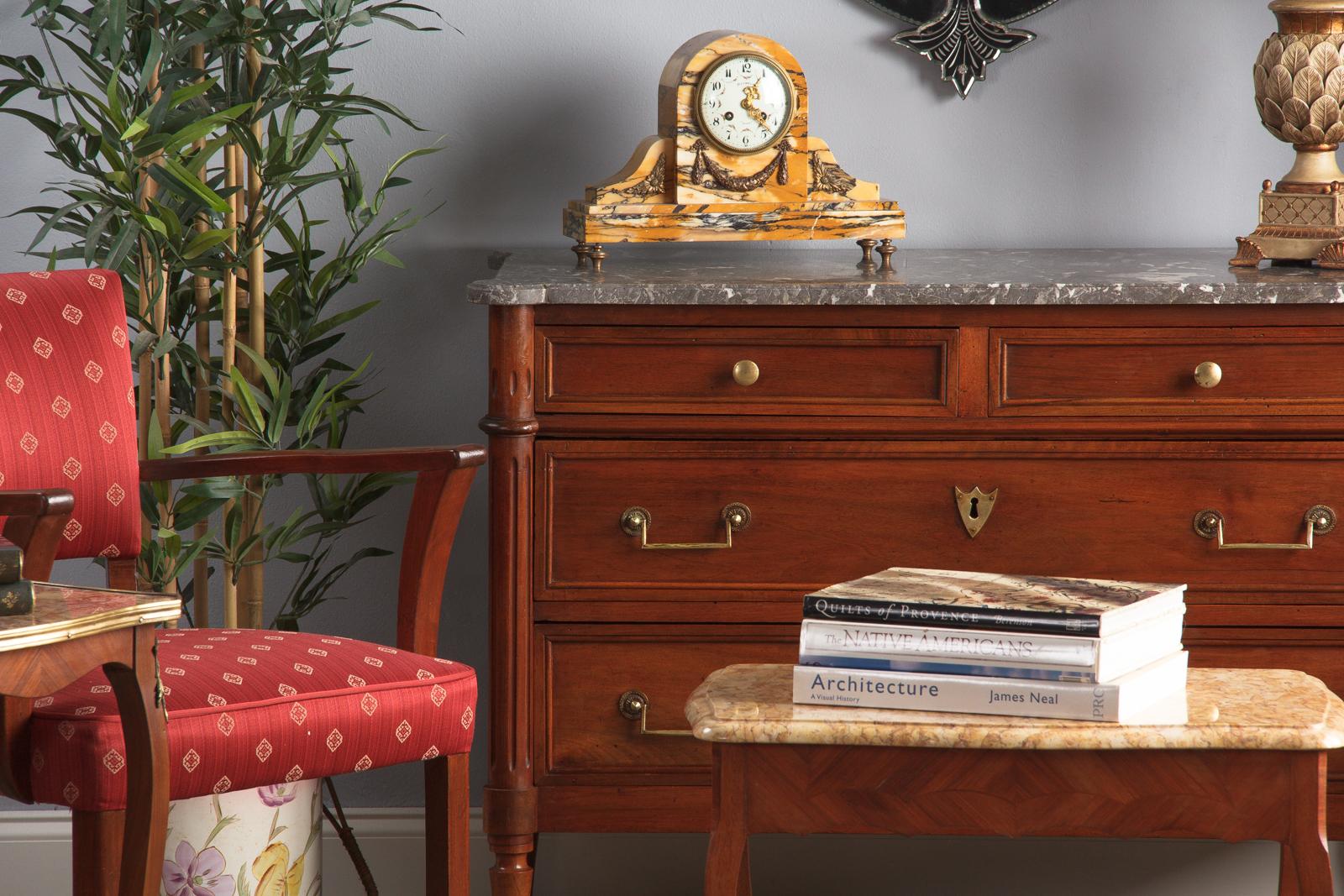 French Louis XVI Style Walnut Chest of Drawers with Marble Top, Late 1800s 4