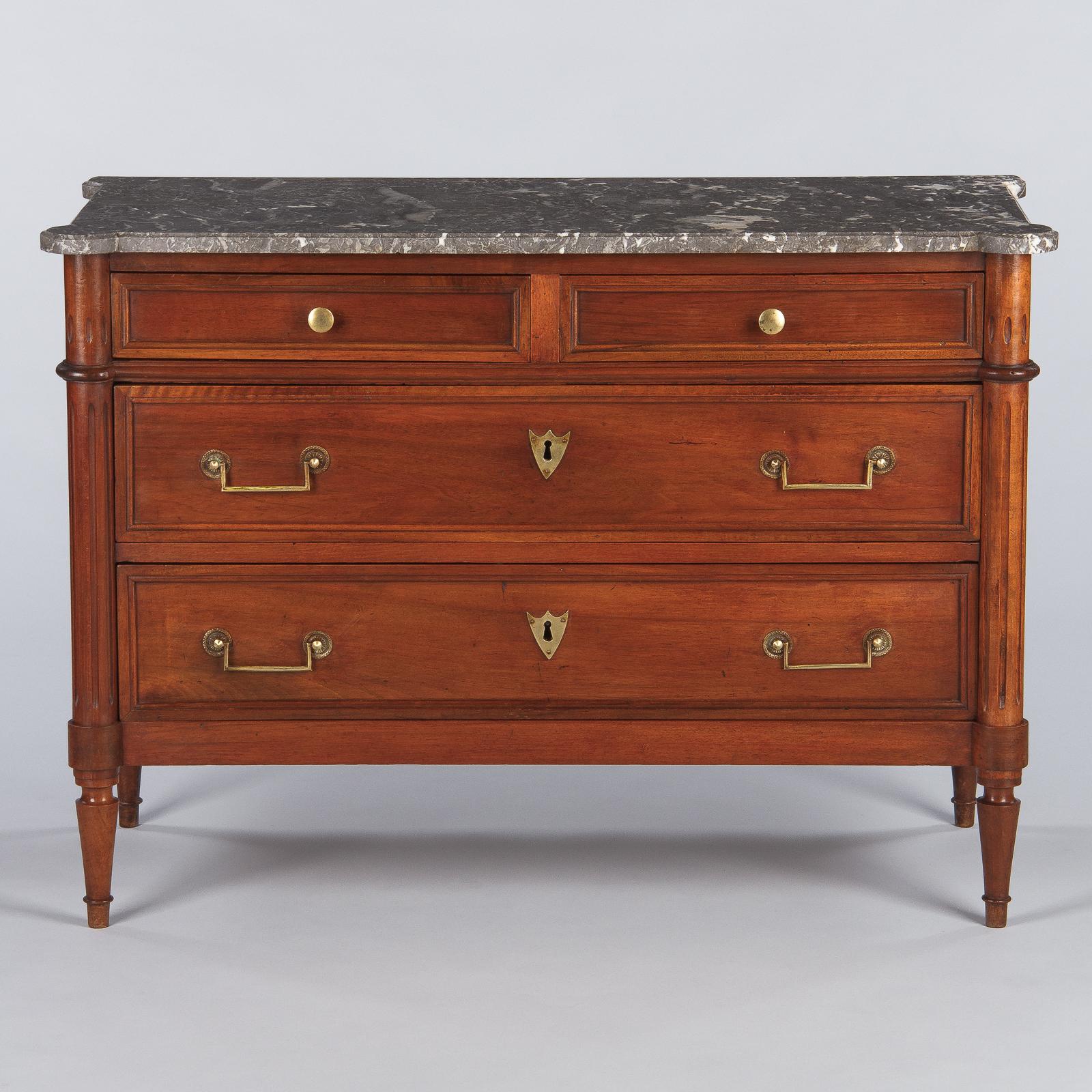 French Louis XVI Style Walnut Chest of Drawers with Marble Top, Late 1800s 5