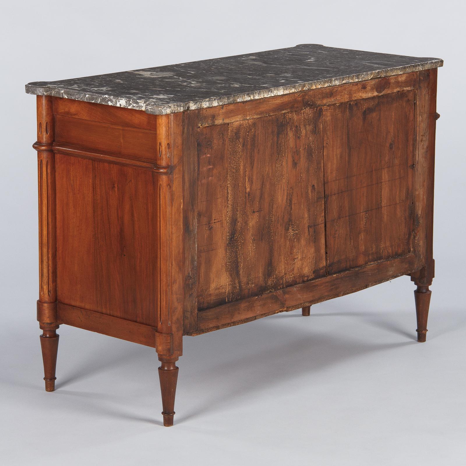 French Louis XVI Style Walnut Chest of Drawers with Marble Top, Late 1800s 6