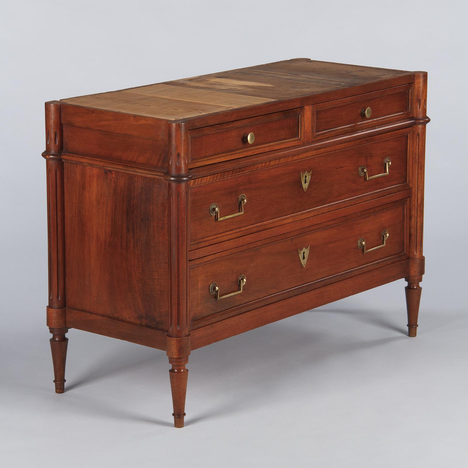 French Louis XVI Style Walnut Chest of Drawers with Marble Top, Late 1800s 7