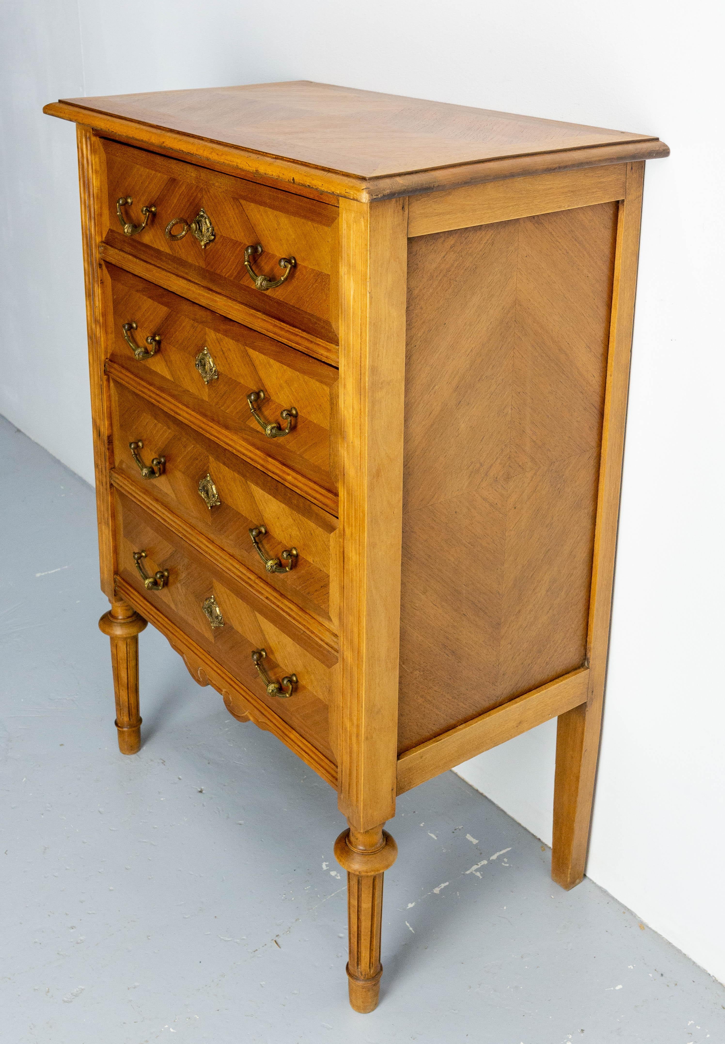 20th Century French Louis XVI Style Walnut Commode Chiffonnier Chest of Drawers, Circa 1900