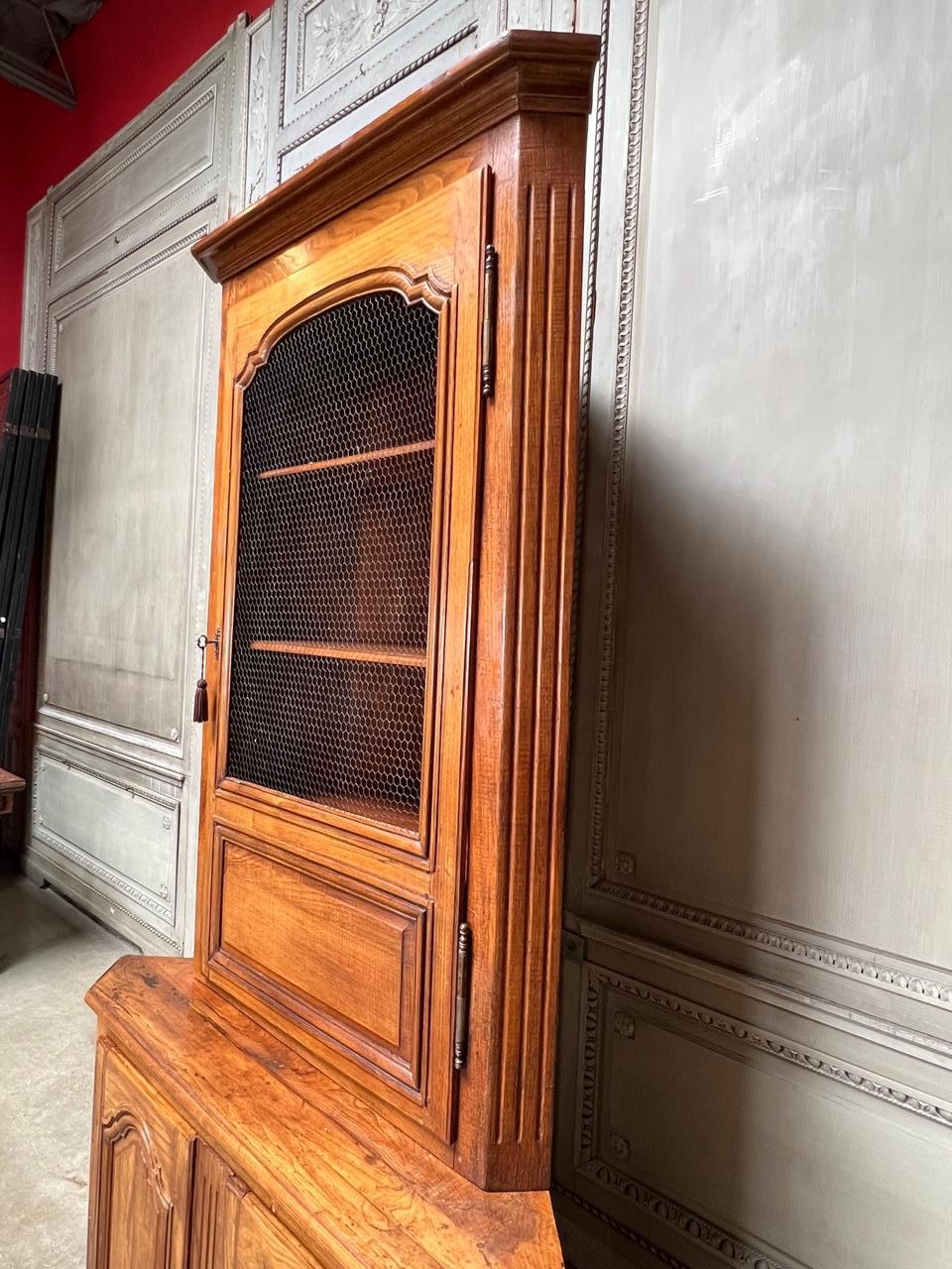 Carved French Louis XVI Style Walnut Corner Cabinet For Sale