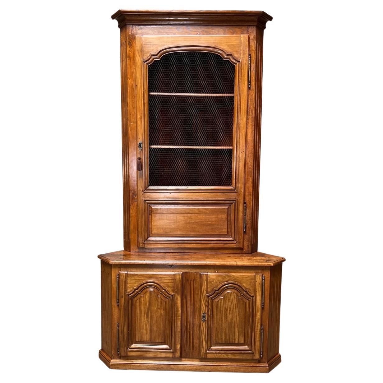 French Louis XVI Style Walnut Corner Cabinet For Sale