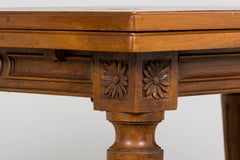 French Louis XVI Style Walnut Extendable Dining Table W/ Parquetry Top