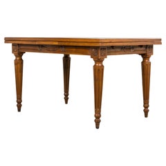 French Louis XVI Style Walnut Extendable Dining Table W/ Parquetry Top