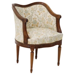 French Louis XVI Style Walnut Floral Upholstered Bergere Chair