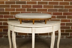 French Louis XVI Style Walnut Footstool with Linen Upholstery, 19th Century