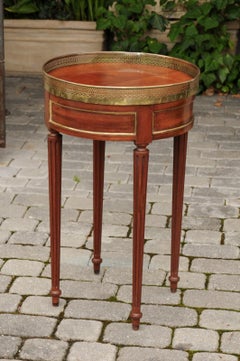 French Louis XVI Style Walnut Gueridon Table with Brass Gallery, Circa 1870