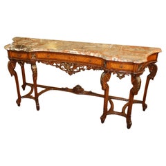 French Louis XVI Style Walnut Inlaid Marble Top Buffet Sideboard Circa 1920's