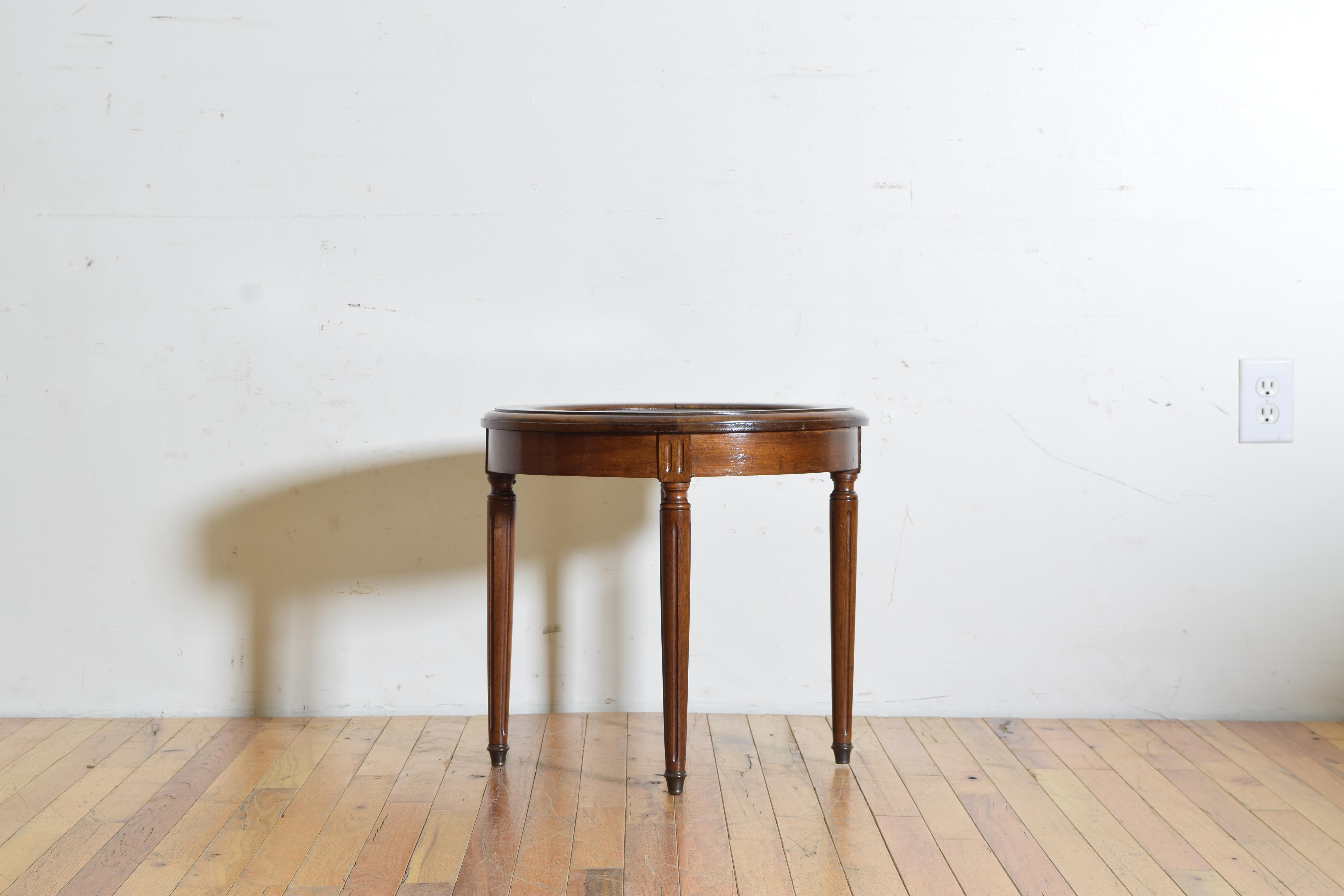 Early 20th Century French Louis XVI Style Walnut & Marble Top Circular Side Table, Early 20th Cen.