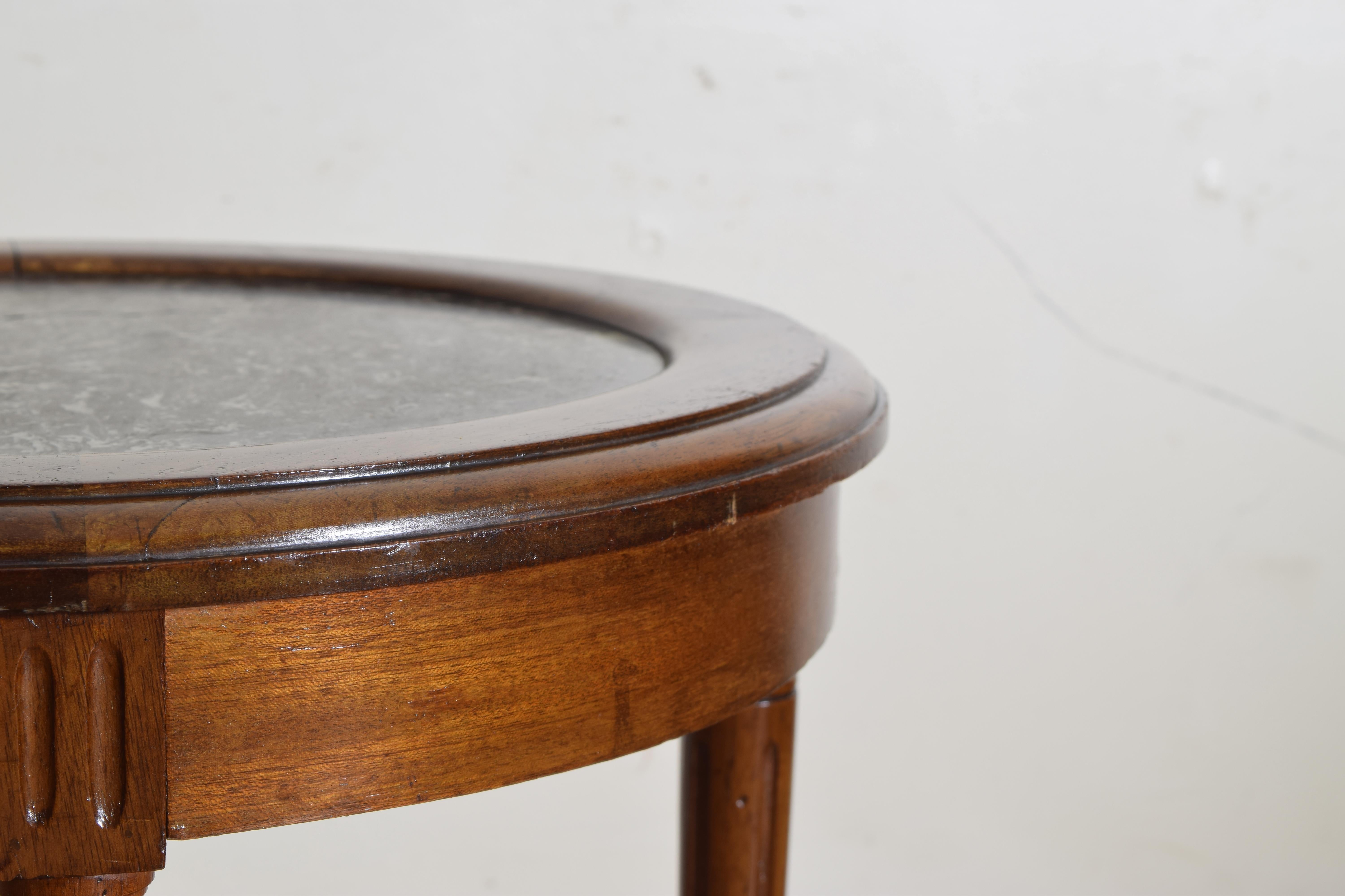 French Louis XVI Style Walnut & Marble Top Circular Side Table, Early 20th Cen. 2