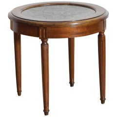 Antique French Louis XVI Style Walnut & Marble Top Circular Side Table, Early 20th Cen.