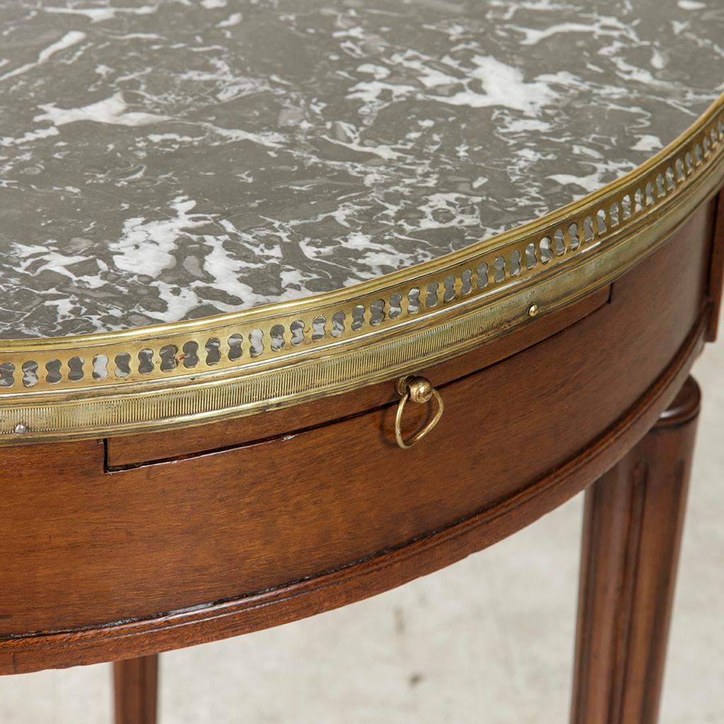 French Louis XVI Style Walnut Table Bouillote Side Table with Marble Top 3