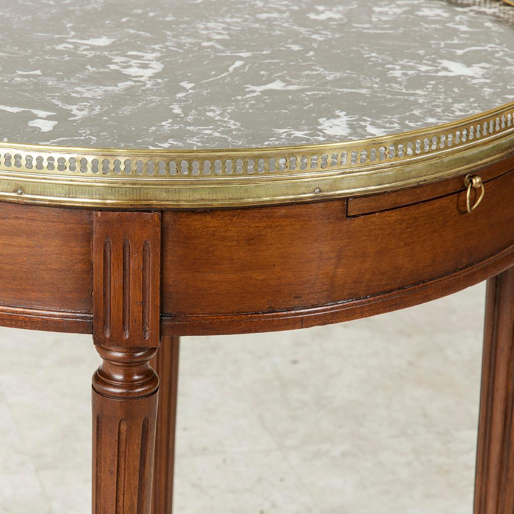 French Louis XVI Style Walnut Table Bouillote Side Table with Marble Top 4