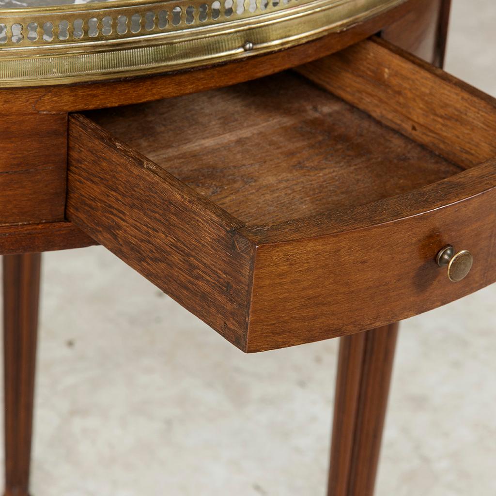 French Louis XVI Style Walnut Table Bouillote Side Table with Marble Top 5