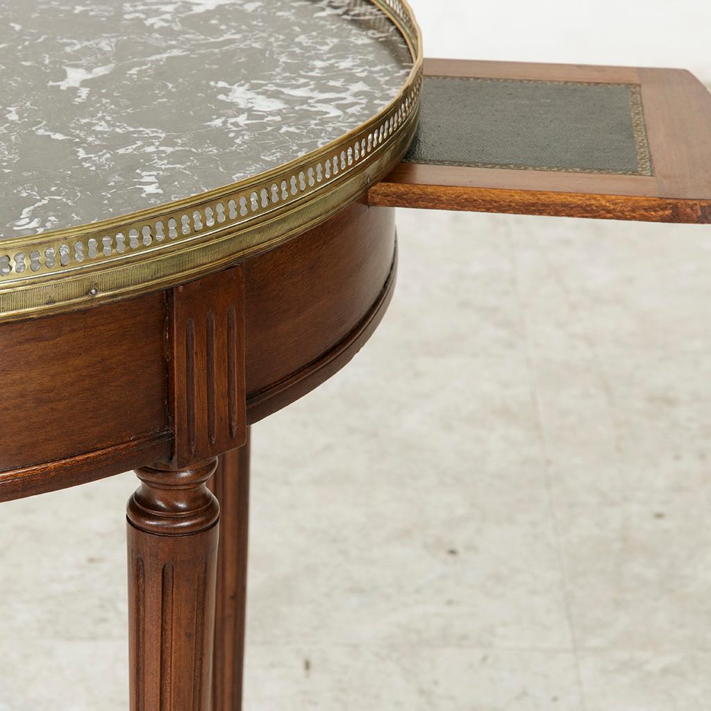 French Louis XVI Style Walnut Table Bouillote Side Table with Marble Top 6