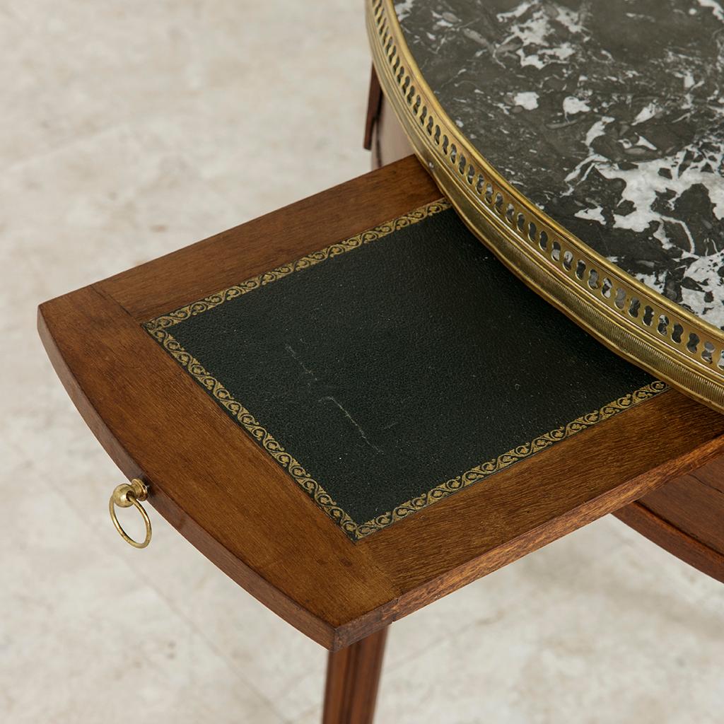 French Louis XVI Style Walnut Table Bouillote Side Table with Marble Top 7