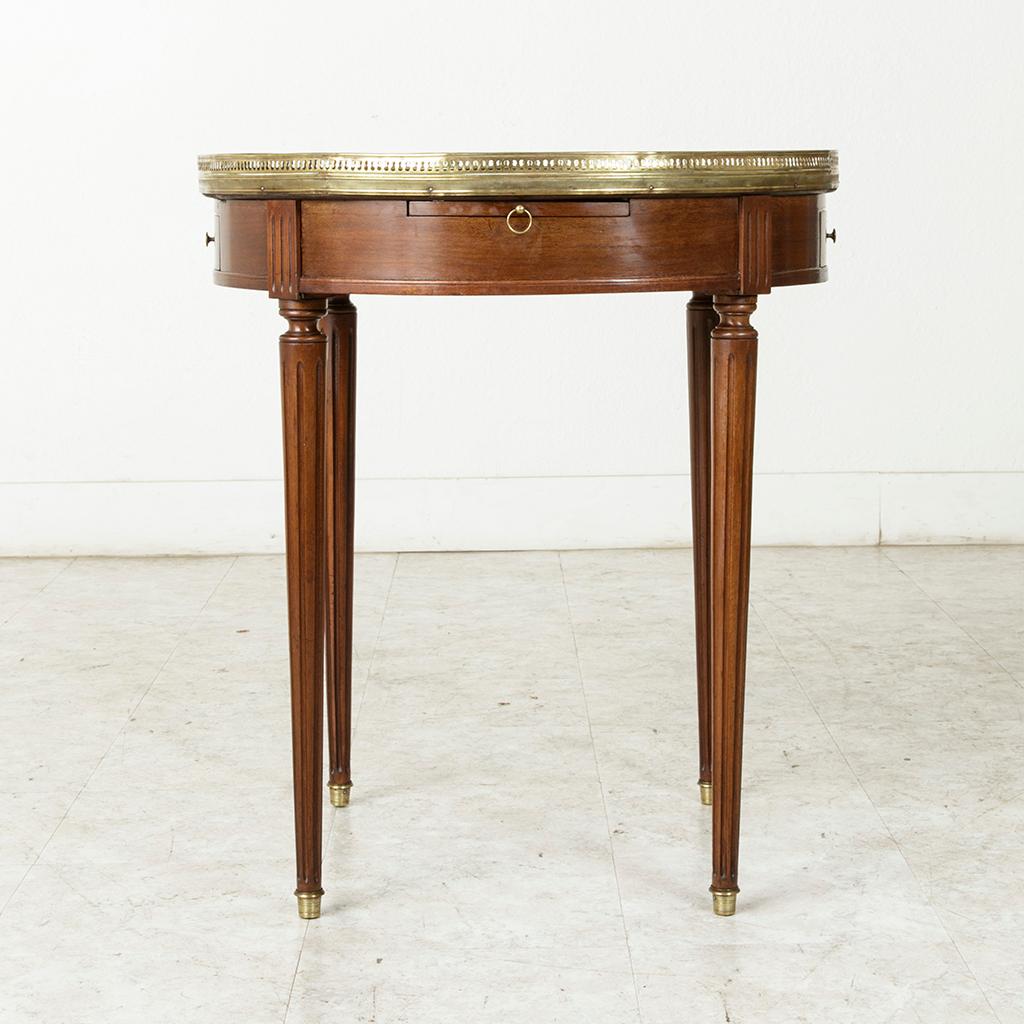 Early 20th Century French Louis XVI Style Walnut Table Bouillote Side Table with Marble Top