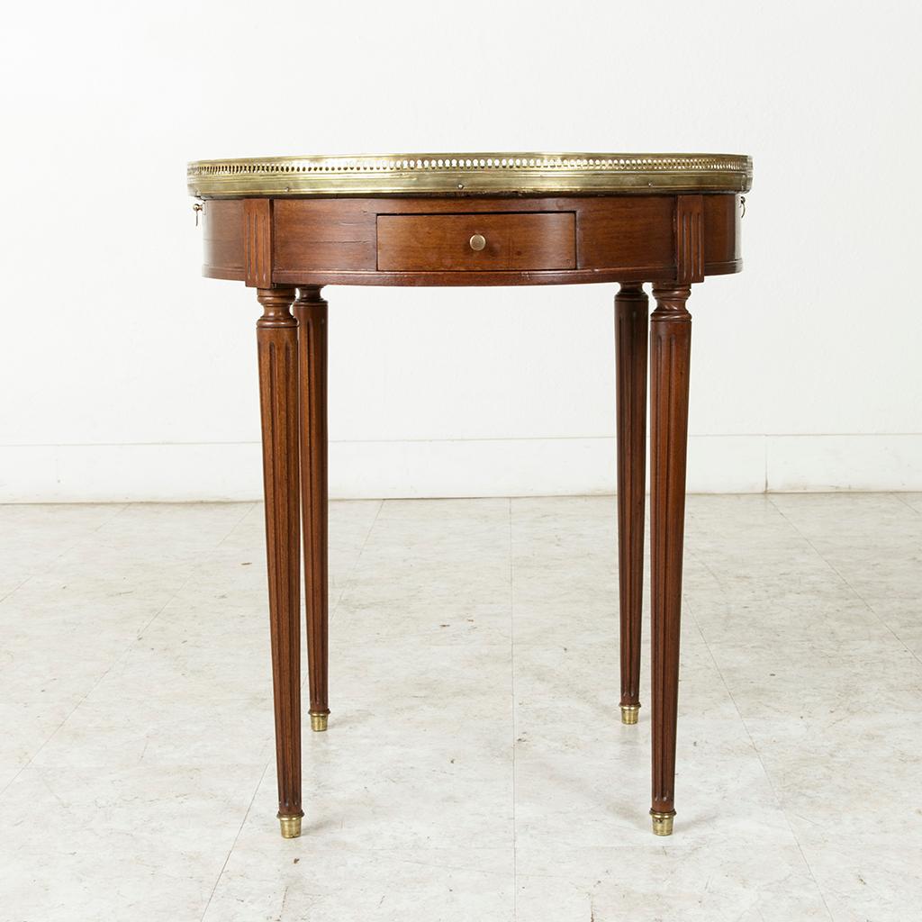 Bronze French Louis XVI Style Walnut Table Bouillote Side Table with Marble Top