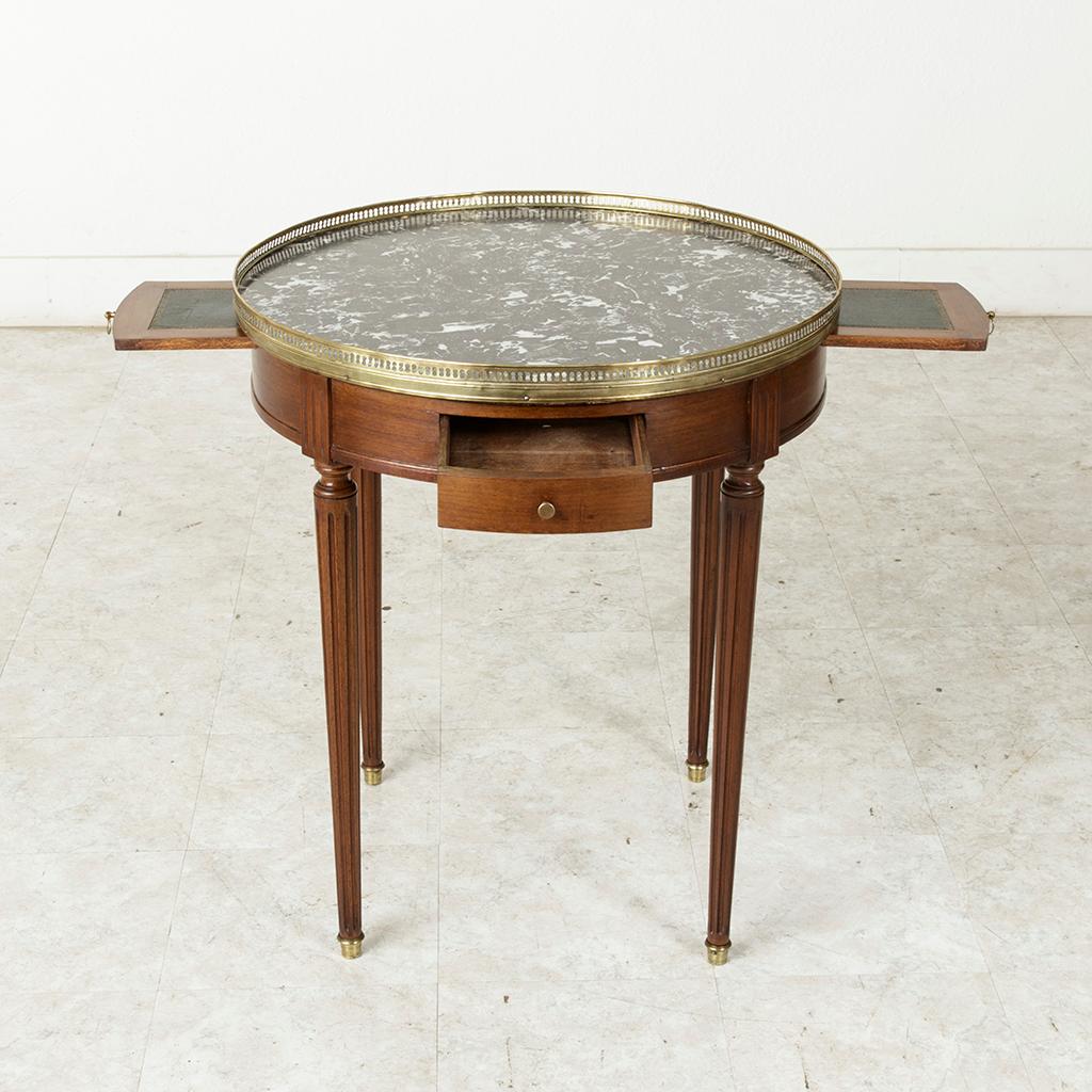 French Louis XVI Style Walnut Table Bouillote Side Table with Marble Top 1
