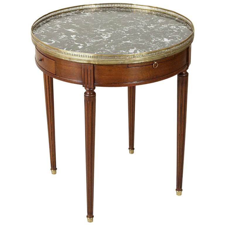 French Louis XVI Style Walnut Table Bouillote Side Table with Marble Top