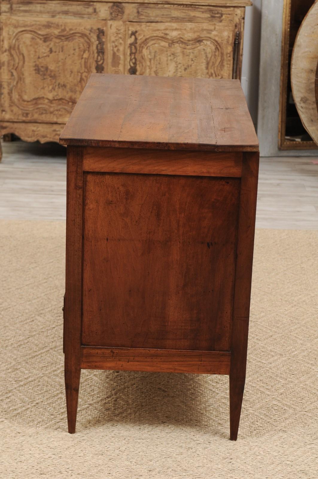 French Louis XVI Style Walnut Three-Drawer Commode with Brass Accents, 1870s In Good Condition In Atlanta, GA