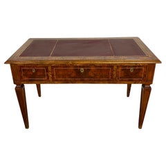 French Louis XVI Style Walnut Writing Desk with Leather Top, Early 20th Century