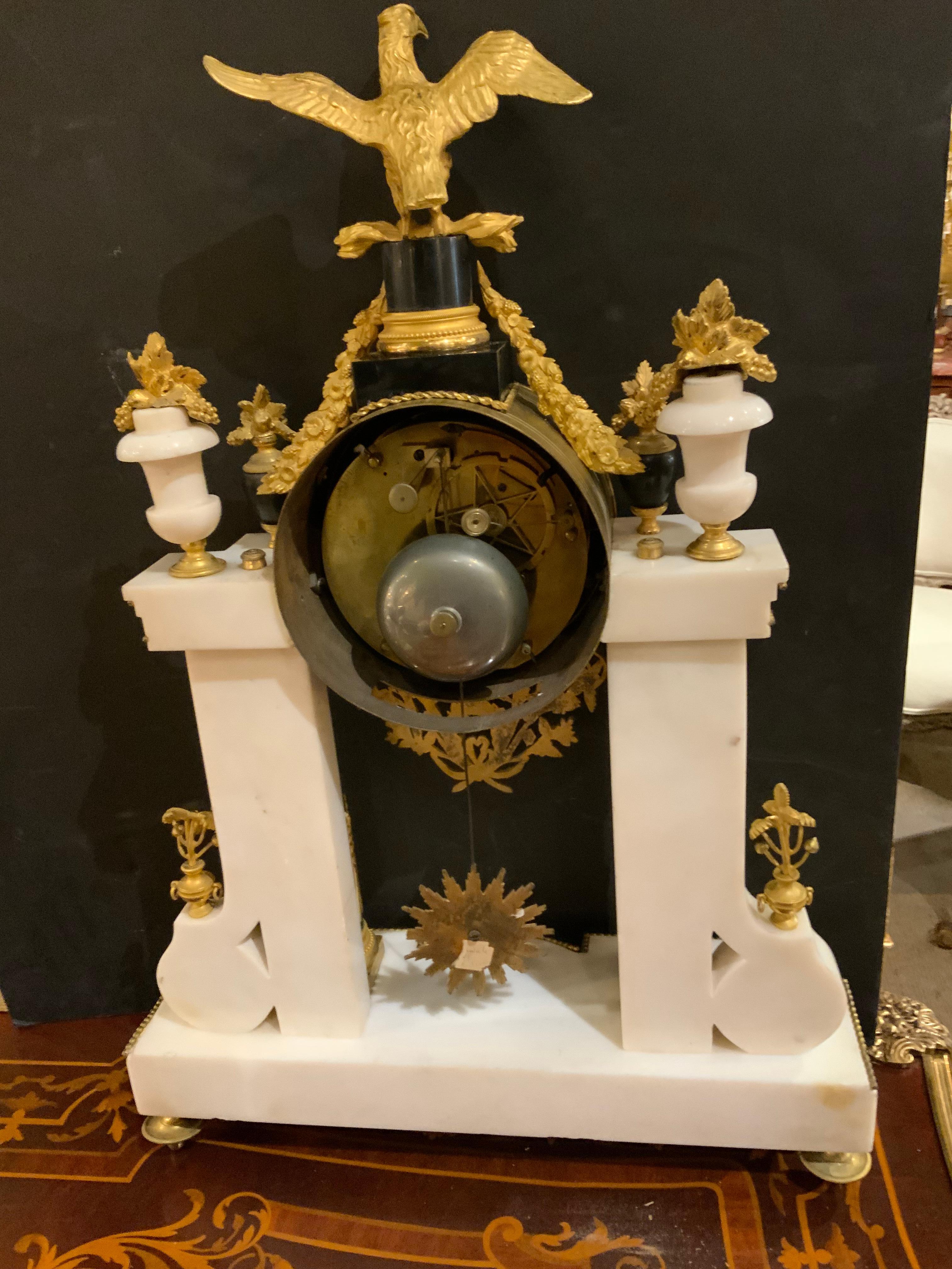 19th Century French Louis XVI-Style White Carrara Marble Portico Clock, Early 19th C.