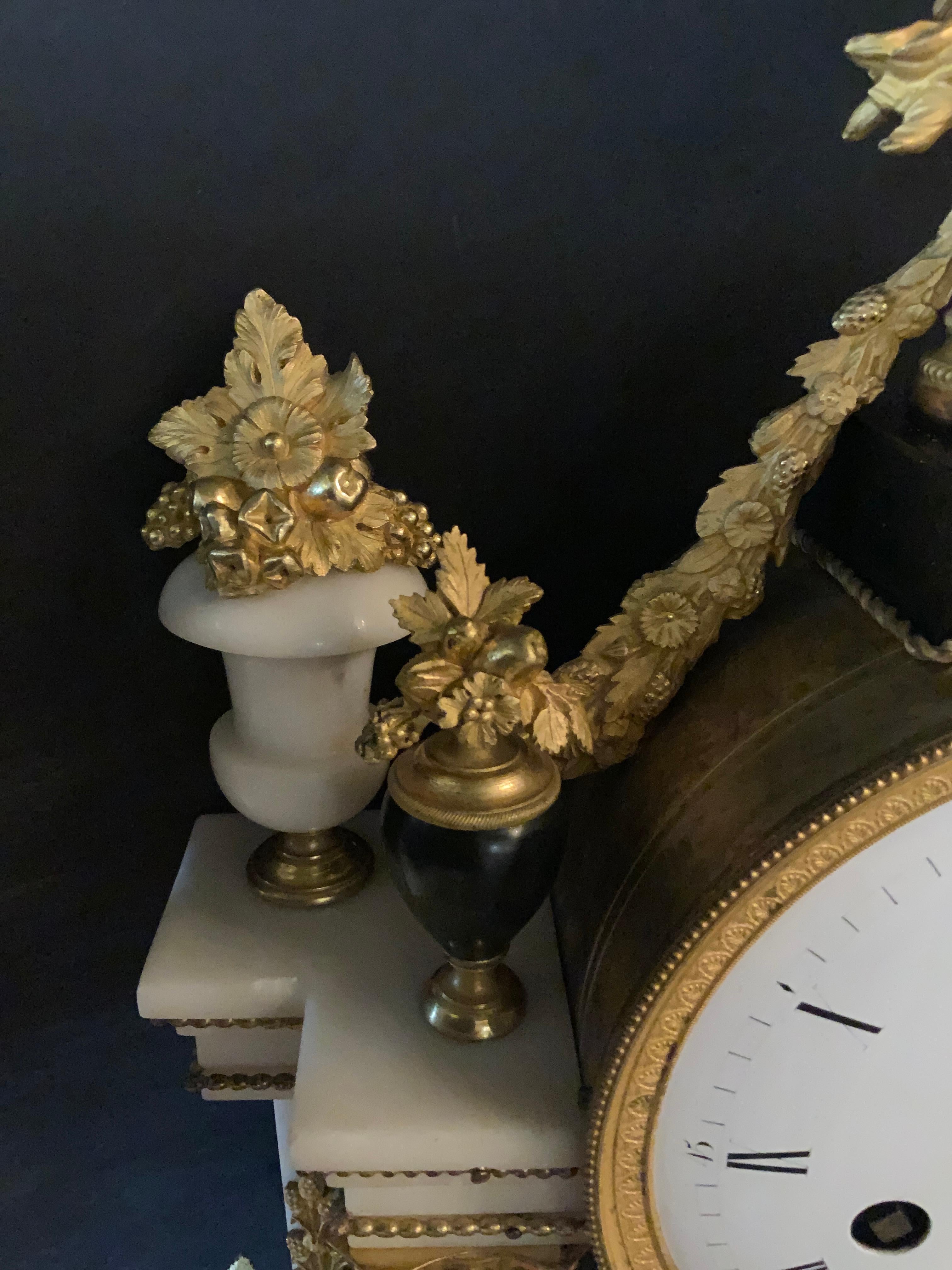 19th Century French Louis XVI-Style White Carrara Marble Portico Clock, Early 19th C. For Sale