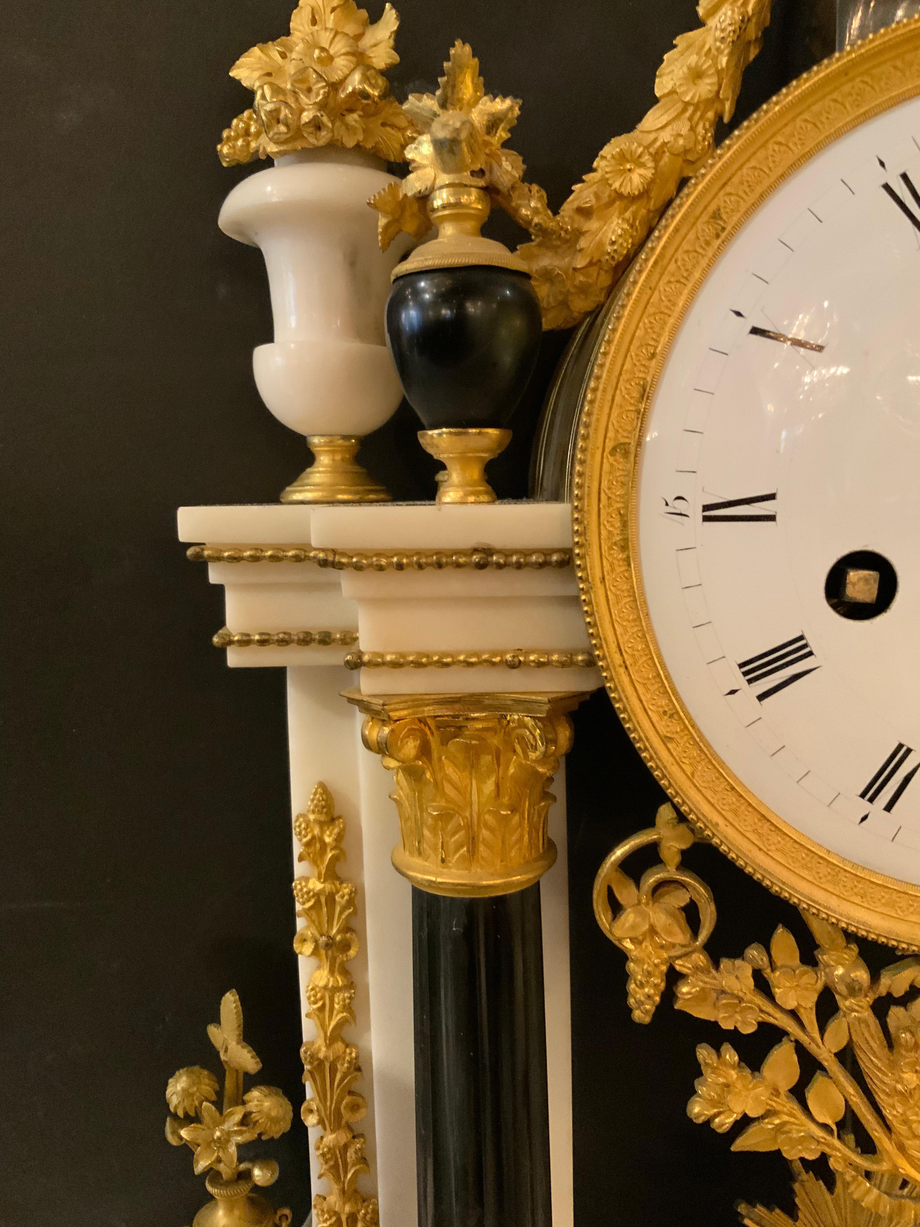 French Louis XVI-Style White Carrara Marble Portico Clock, Early 19th C. 2